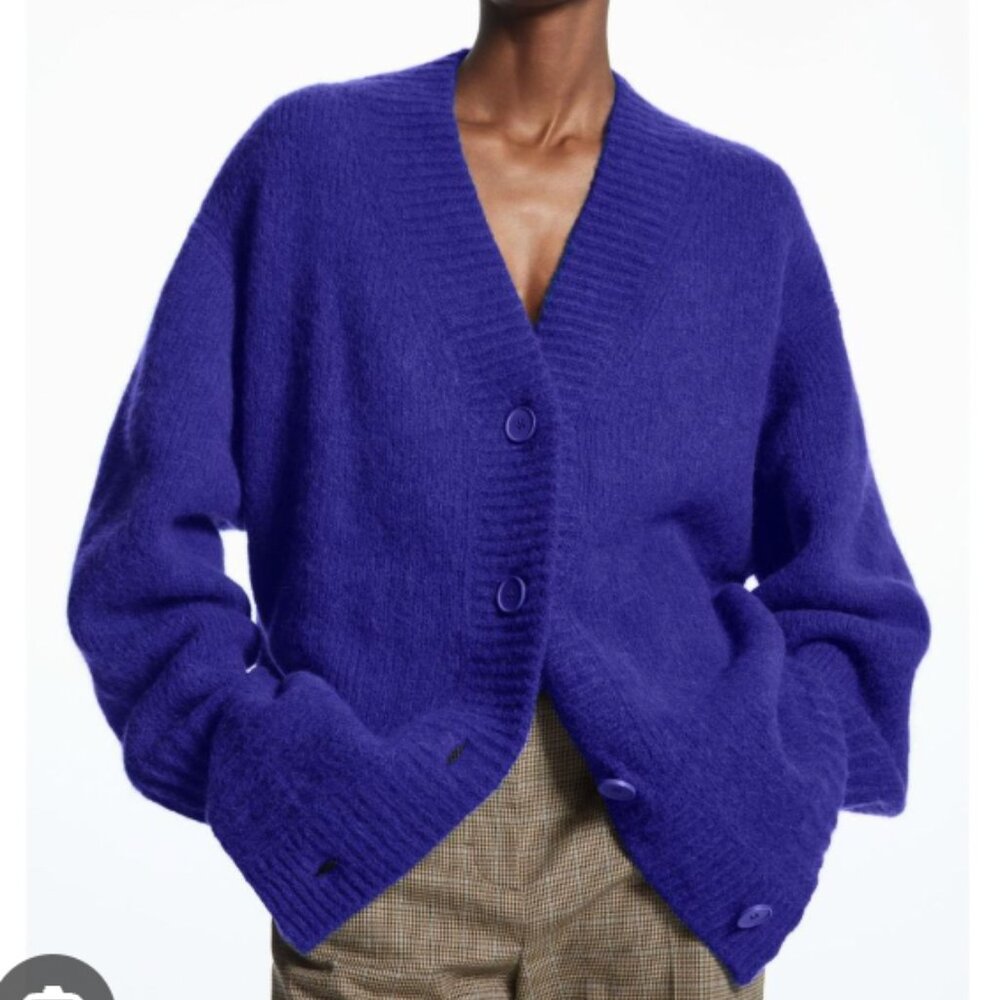 COS Women's Blue Oversized V-neck Alpaca-blend Cardigan